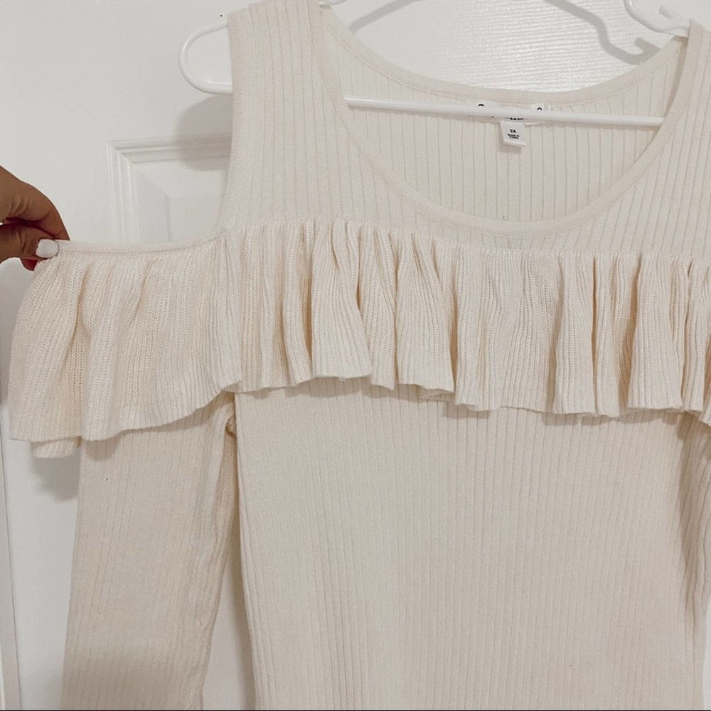Say What Cold Shoulder Ruffle Knit Dress - Picture 3 of 9